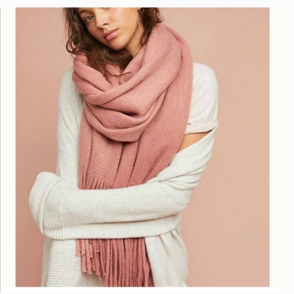 Anthropologie Dusty Rose Fringe Scarf